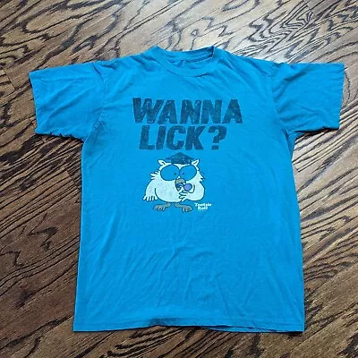 Tootsie Roll Pop Wanna Lick 2011 SHIRT (Medium) Savvy Blue Retro Owl Candy • $9.99