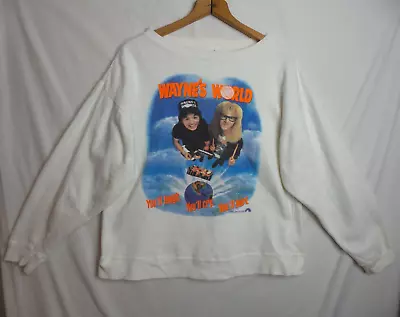 Vintage Wayne's World 1992 Movie Crewneck Sweatshirt Size Large White Has Stains • $300