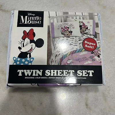 Disney Minnie Mouse Twin Size UNICORN DREAMS Sheet Set Lilac Pink • $19.95