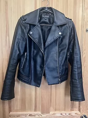 Miss Selfridge Black Faux Leather Short Bikers Jacket Size Uk XS • £10