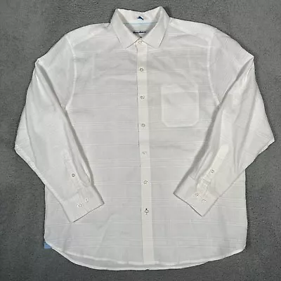 Tommy Bahama Shirt Mens Size Large White Print Linen Blend Button Up Casual • $24.99