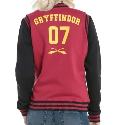 New Harry Potter Varsity Bomber Jacket Gryffindor 07 Logo Snap Pockets Red Sz 16 • $92.49