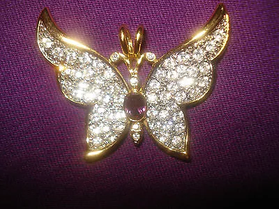 Vintage 1999 Ps Co.crystal Rhinestones / Amethyst Center Stone Butterfly Pendant • $25