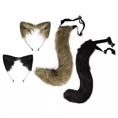 Furry Anime Fox Wolf Ears Headband Tail Set Faux Fur Cosplay Costume Accessory • $11.04