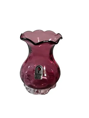 Pilgrim Cranberry Glass Vase Bud Vase With Label Small 4” Art Glass • $8.09