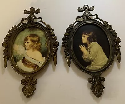 $32.99 • Buy Vintage Set 2 Ornate Brass Frames W/Young Girls - Baroque 6.5 X 4” Rococo ITALY