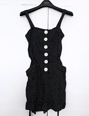 Black & White Polka Dot Playsuit Shorts 8 Belt Rockabilly 50s Pin Up 60s Retro • £9.99