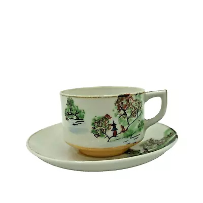 Made In Occupied Japan Mini Tea Cup And Saucer Hand Painted Gold Trim & Center • $14.95