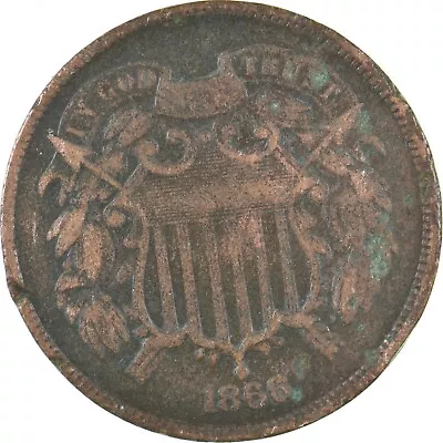 TWO CENT - 1866 US TWO 2 Cent Piece - First Coin With In God We Trust Motto *869 • $8.50