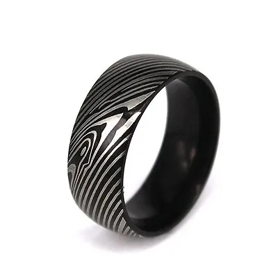 Mens Damascus Steel Plated Wedding Band Ring Mokume Gane Replica Black Durable • $27.99