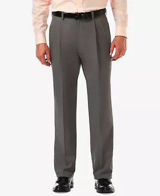 Haggar Men Classic Fit Beige Cool 18 Pro Flat Front Dress Pants Sz 42W 30L • $28.04