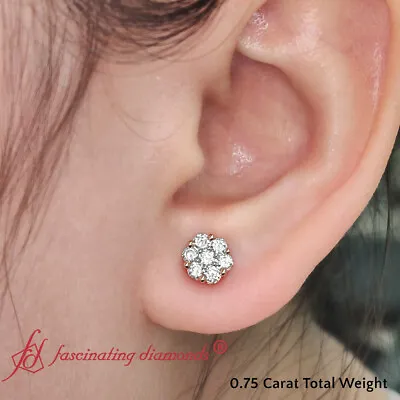 3/4 Ctw Round Cut Lab Created Diamond 7 Stone Flower Two Tone Stud Earrings • $683.43