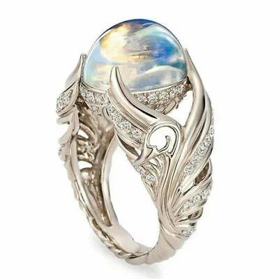 Elegant 925 Silver Moonstone Ring Women Wedding Jewelry Bridal Rings Size 5-10 • $2.46