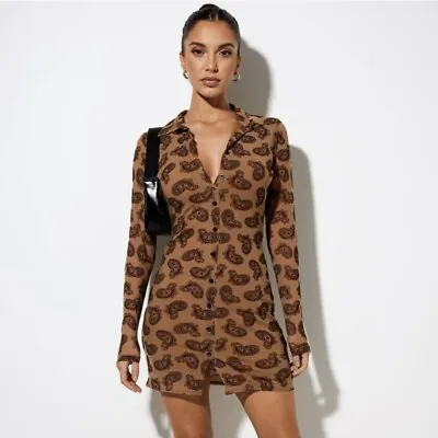 Motel Rocks Avaya Paisley Mesh Long Sleeve Button Front Mini Dress Persian Night • $24.99