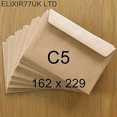 C5 A5 100gsm BROWN KRAFT ENVELOPES RECYCLED FOR CARDS PAPER WEDDING CRAFT MAKING • £13.79