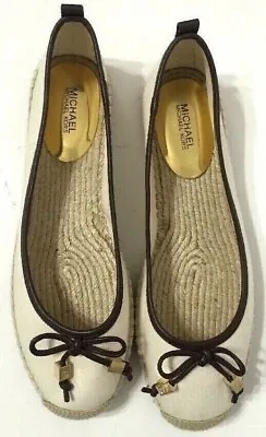 Michael Kors Meg Ballet Espadrille Shoes Flat Bow Beige Hemp Canvas Women Sz 8.5 • $60