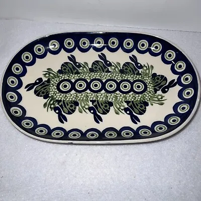 $69.99 • Buy Polish Pottery Small Oval Fruit Candy Plate Dish, Bunny Pattern Easter Holiday