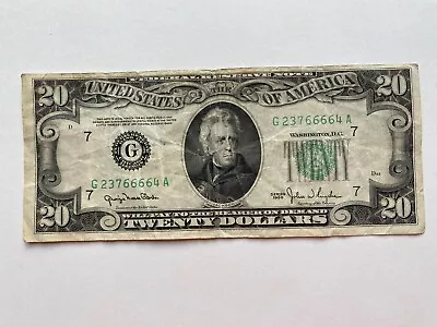 USA Real Money $20 Paper Money TWENTY DOLLARS Serial # G 23766664 A Note 1950 US • $999