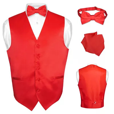 Men's Dress Vest BOWTie Hanky Solid RED Color Bow Tie Set For Suit Or Tuxedo • $24.95