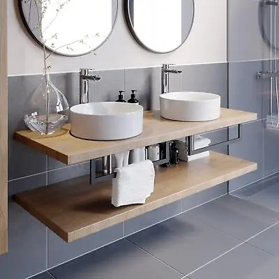 £469 • Buy Bathroom Wall Hung Floating Shelf Wash Basin Sink Towel Rail Storage Beige 1100