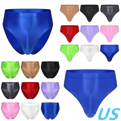 US Mens Oil Silk Glossy Panties Bulge Pouch Briefs High Waist Knickers Underwear • $7.99