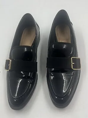 Zara Moccasins With Metal Detail Flat Shoes Black Sz 7.5 Eur 38 • $30