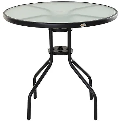 Outsunny 80cm Outdoor Round Dining Table Garden Patio Tempered Glass Top W/ • £40.99