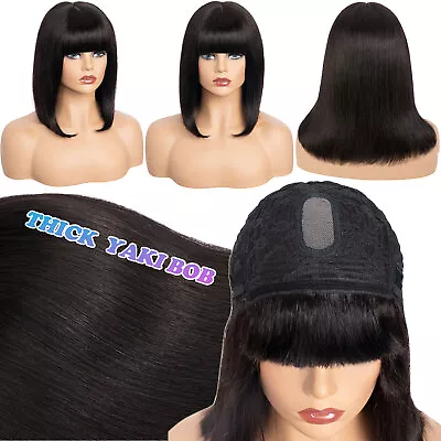 Lady Girl Bob Wig Women's Short Straight With Bangs Full Hair Fringe Wigs Black • $55.11