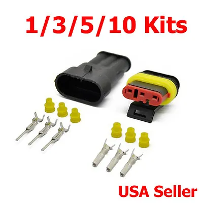 Set 3 Pin Way Sealed Waterproof Quick Splice Electrical Wire Connector Plug HID • $9.99