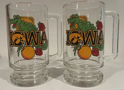 Vintage Iowa Hawkeyes Gator Reach Rose Bowl Football Mug Stein Glass Set Of 2 • $39.99