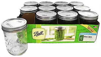 Ball Glass Mason Jars With Lids & Bands Wide Mouth Clear 16 Oz 12 Count • $18.44