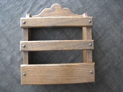 Solid Oak Wood Wall-Mounted Magazine Rack / Holder 70's Vintage • $31.99