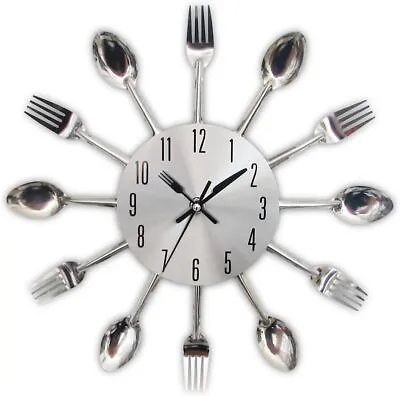 Timelike 3D Removable Modern Creative Cutlery Kitchen Spoon Fork Wall Clock • £12.99