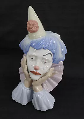 Lladro 5129 Jester Sad Clown Porcelain Bust Statue Figurine Retired 12  Tall • $149.99