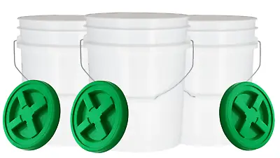 Food Grade Plastic 5 Gallon Bucket With Air Tight Screw On Lid  ( 3 Pack) • $54.77