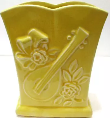 Vintage Brush McCoy Pottery Vase # 216 Musical Instrument Flowers Yellow 7 1/2  • $33.43