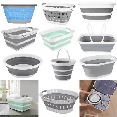 Collapsible Silicone Folding Bucket Basket Dish Drainer Rack Plastic Storage New • £8.35