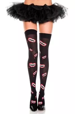 Sexy MUSIC LEGS Monster VAMPIRE Mouth LIPS Teeth THIGH Highs STOCKINGS Pantyhose • $6.17