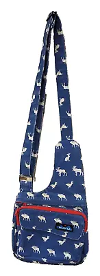 Kavu Moose Print Crossbody Bag Purse Red/White/Blue Adjustable HTF Pockets Zip • $24