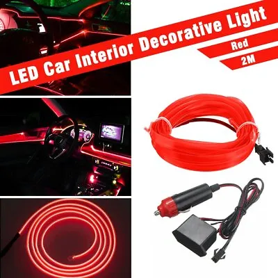 Red 2M LED Car Interior Decor Atmosphere Wire Strip Light Lamp Car Accessories • $8.59