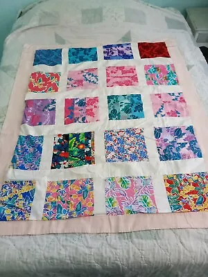 Vintage 80's Hawaiian Aloha Baby Lap Quilt Machine Patchwork Blanket 57 X46  • $29.99