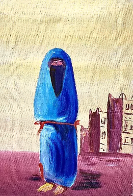 Vintage Painting Old World Islamic Woman City Maghreb Africa Art Desert Hijab • $65