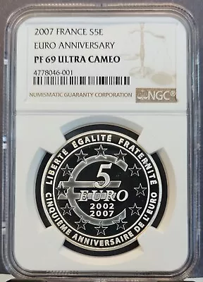 2007 France Silver 5 Euro S5e Euro Anniversary Ngc Pf 69 Ultra Cameo Top Pop • $114.95