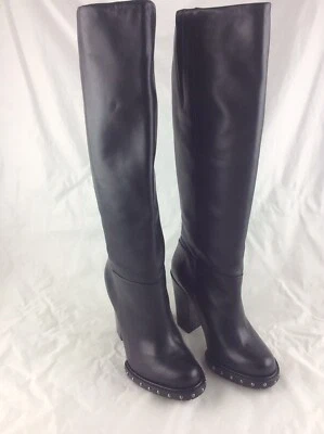 £74.99 • Buy Chloe Green Boots Black Leather Size 6 Topshop Knee High Biker Rock Chick