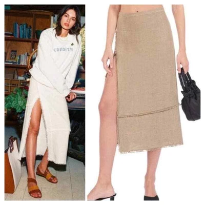$159 • Buy Staud Carmela Linen High Waist Midi Skirt  In Natural Size 2