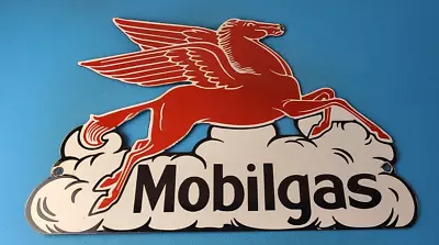 Vintage Mobil Gasoline Sign - Pegasus Porcelain Motor Oil Gas Pump Large Sign • $199.97