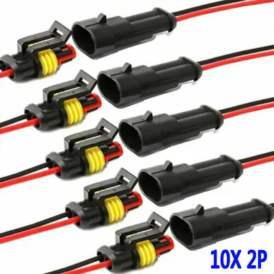 5 Set 12V 2Pin Cable Wire Connector Plug Waterproof Sealed Fit Electrical Car • £4.29