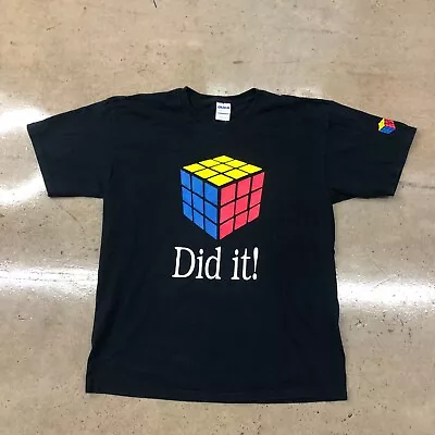 Vintage Rubix Cube T Shirt I Did It Adult Large L Black Cotton Short Sleeve Logo • $18.75