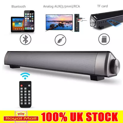 Wireless TV Soundbar Speaker Bluetooth 5.0 3D Sound Bar Home Subwoofer Black UK • £20.92