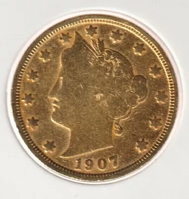 Rare 117 Year Old 1907 Barber Liberty V Nickel US Coin Collection 24k Gold Plate • $5
